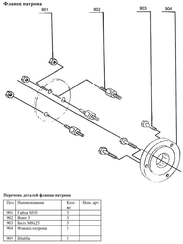 MML 250x550 Схема збирання токарного верстата. Фланец патрона